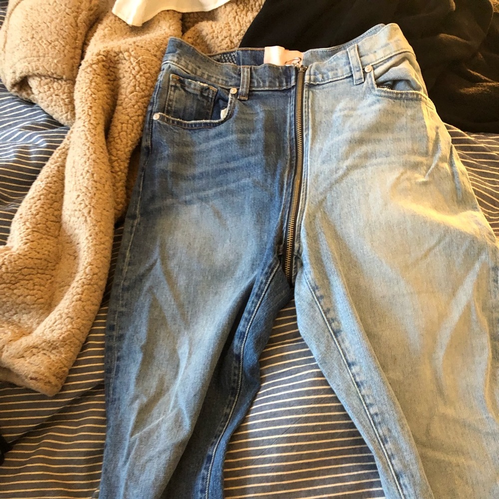 REVICE light blue and dark blue zipper jeans